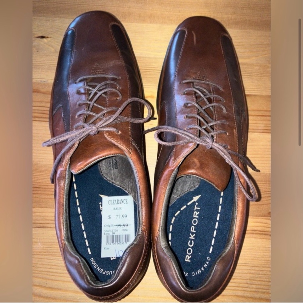 NWT Rockport APM10165 size 10 Brown Leather Oxford powered by DMX Shoes - Picture 2 of 5